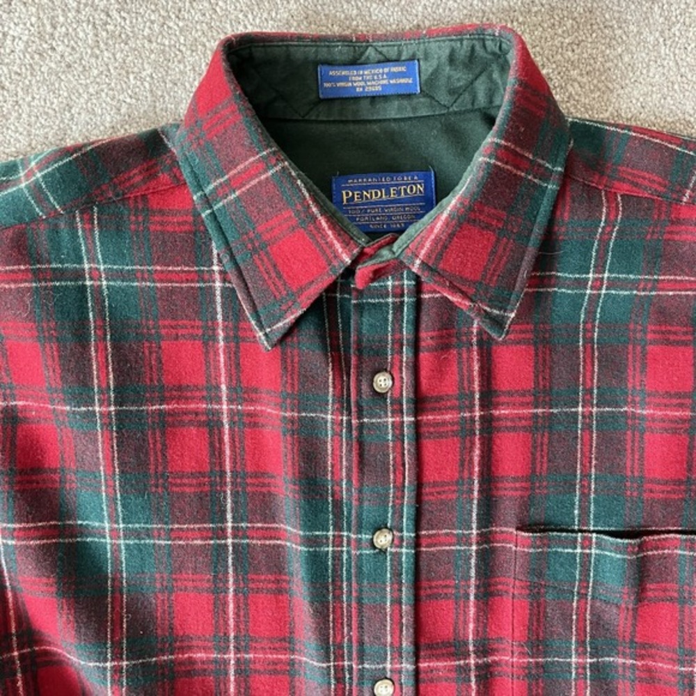 Pendleton Wool Board Shirt Hay Tartan Plaid Medium Mens Red Green EUC